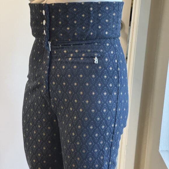 Bogner Lot Vintage Ski Stirrup Pants Two Pairs Blue Pattern and Black Gold Women - Picture 4 of 14